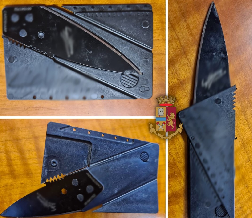 Uomo tenta di accedere in Tribunale con un coltello a forma di carta di credito. Denunciato dalla Polizia