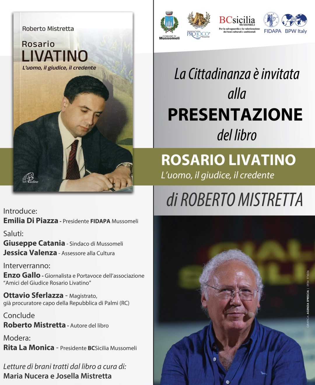 Mussomeli, il libro sul Giudice Livatino di Roberto Mistretta  sabato a Palazzo Sgadari per la presentazione