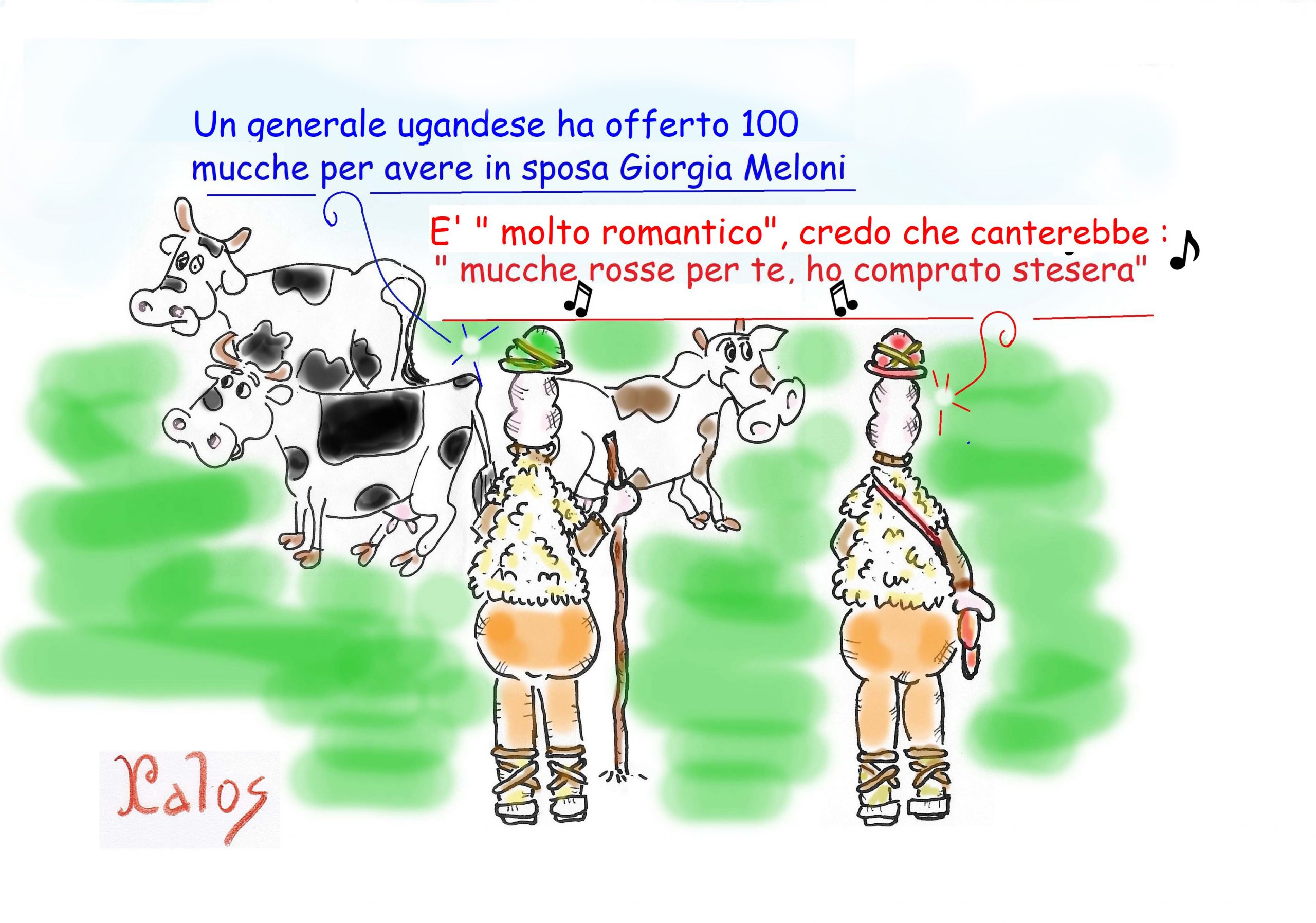 Rose rosse, pardon, “mucche rosse” per Giorgia Meloni.