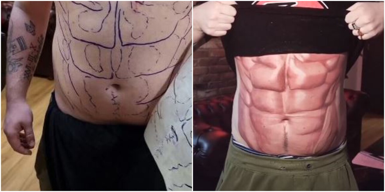 Gran Bretagna, si fa tatuare gli addominali sulla pancia perché non vuole fare la dieta o andare in palestra