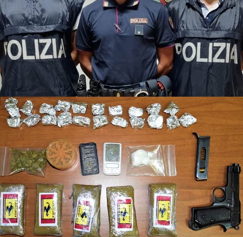 Polizia nel Nisseno arresta 24enne: trovata una pistola e 600 gr di stupefacenti