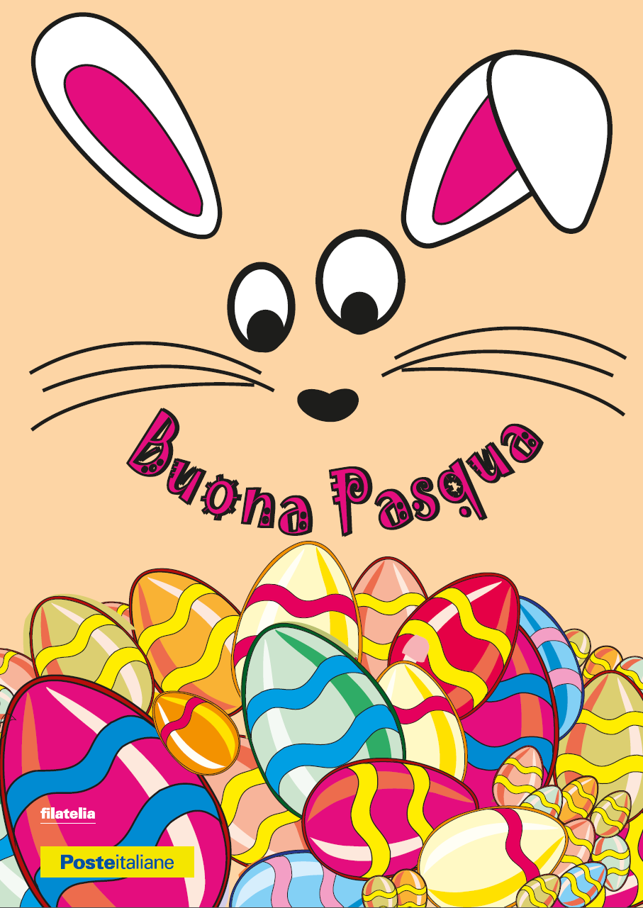 Poste Italiane dedica alla Pasqua una colorata cartolina con coniglietto e uova colorate