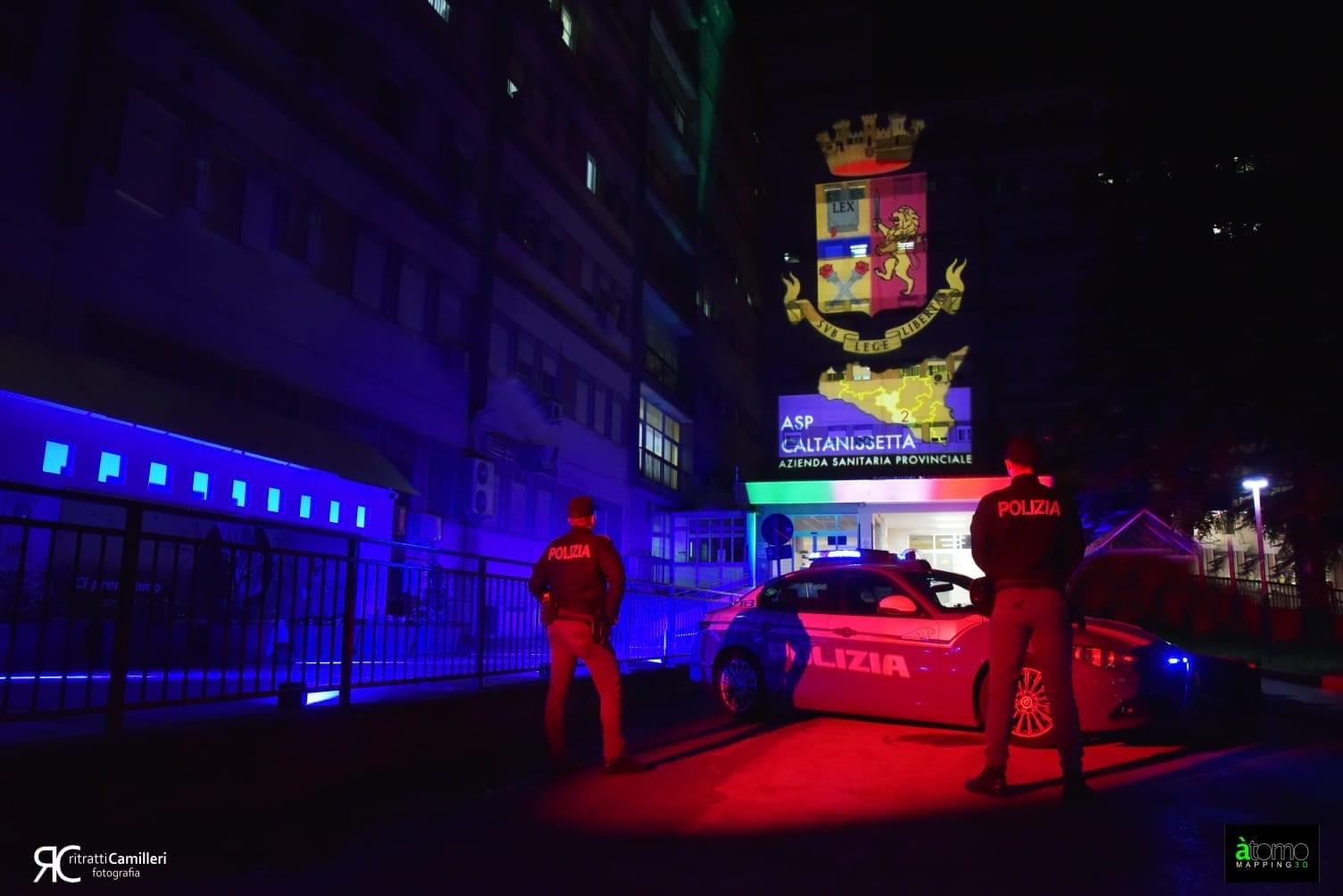 Caltanissetta, logo della polizia sulla facciata dell’ospedale S.Elia