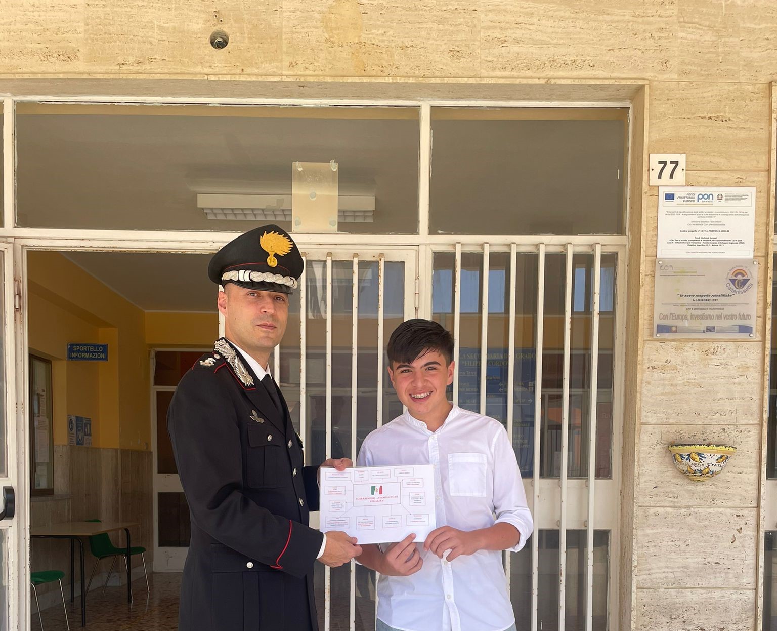 Caltanissetta. Studente dedica ai Carabinieri tesina finale degli esami di Scuola secondaria di 1° grado