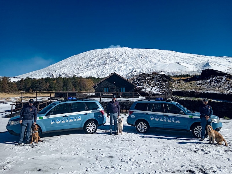 Addestrati sull’Etna cani delle unità cinofile anti esplosivo
