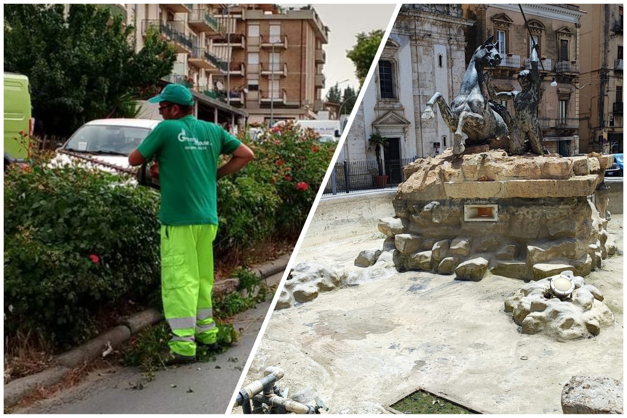 Caltanissetta. Primi interventi di decoro urbano, ripulita la Fontana del Tritone di Tripisciano. Sindaco Tesauro: “Per mantenere la città pulita serve l’aiuto di tutti”