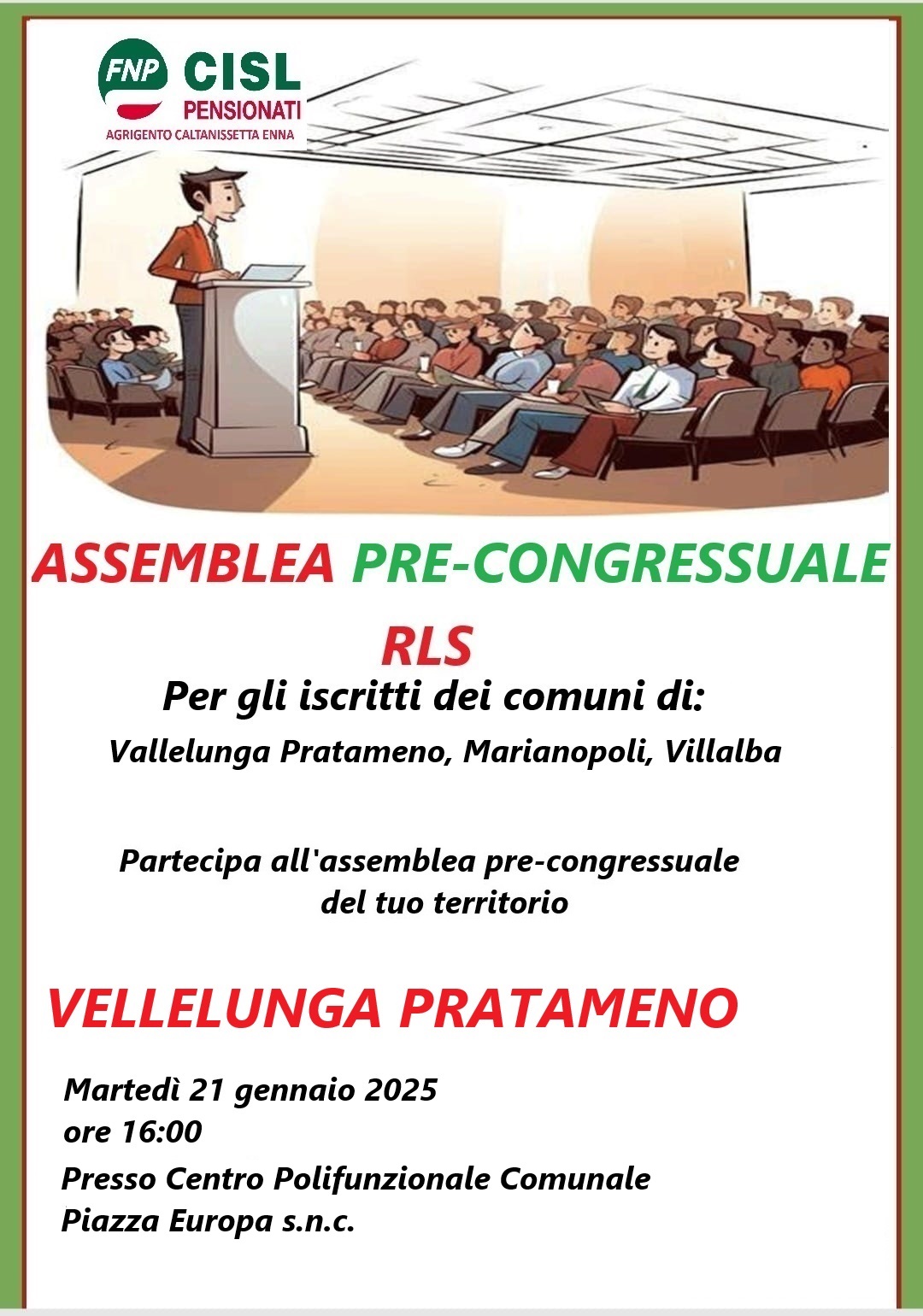 Vallelunga, Assemblea pre-congressuale FNP CISL per elezione delegati