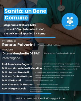 Sanità: è ‘un bene comune’, domani evento a Roma dell’Associazione ‘Uniti nel fare’