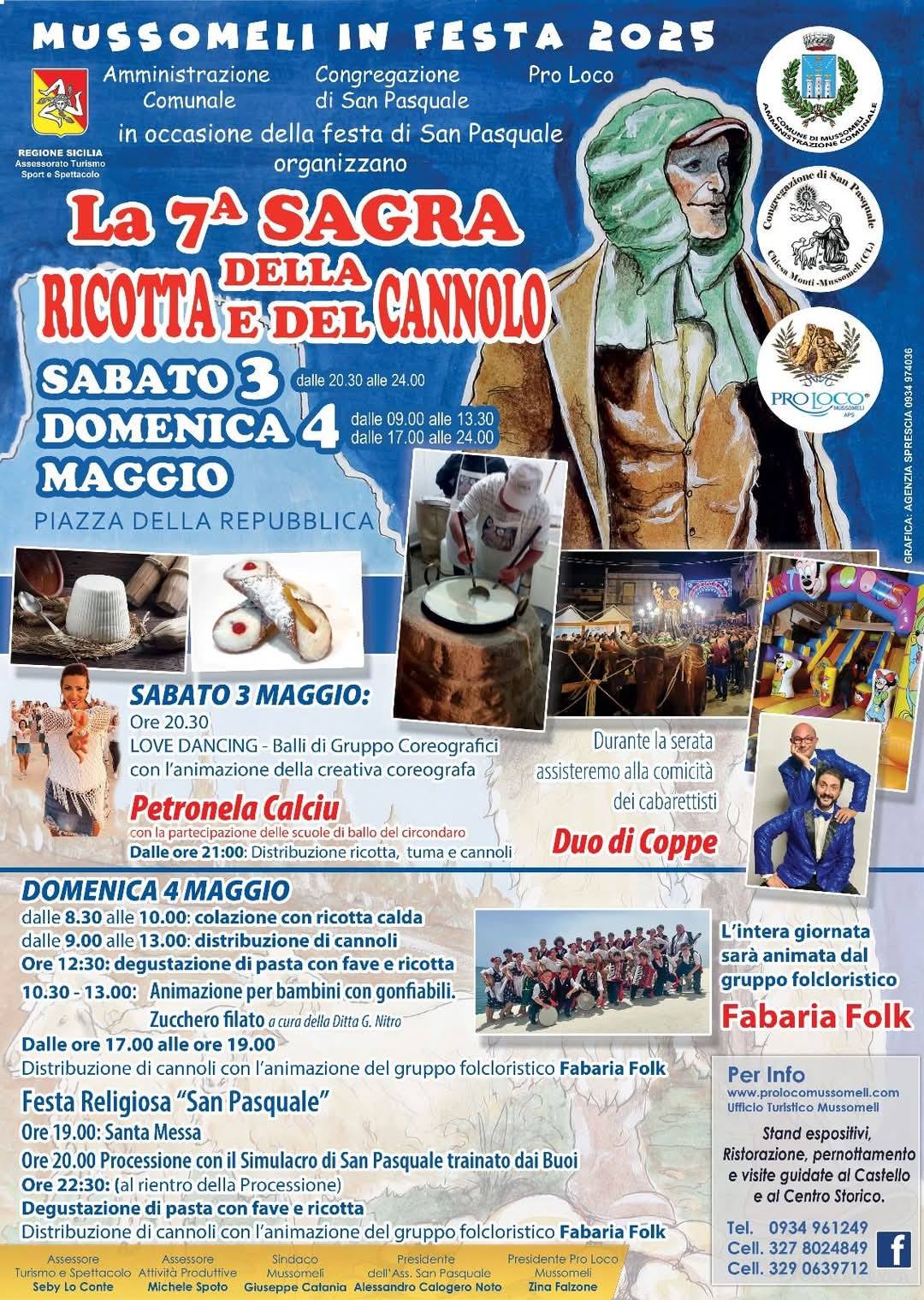 Mussomeli, Oggi e domani  Sagra della Ricotta e del Cannolo.Degustazioni  e Folk