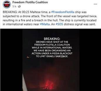Attacco di droni, colpita nave con aiuti umanitari per Gaza: doveva imbarcarsi anche Greta Thunberg – Video