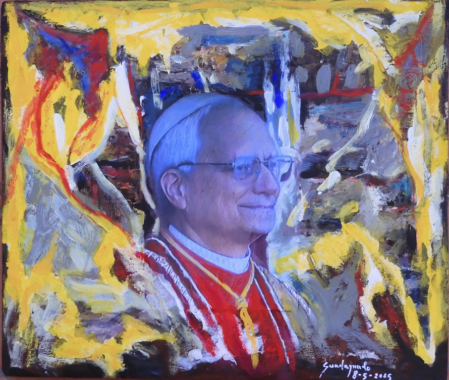 Il volto del nuovo Papa Leone XIV ritratto dall’artista Francesco Guadagnolo