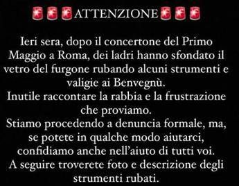 I Benvegnù: “Ci hanno rubato gli strumenti, aiutateci a trovarli”
