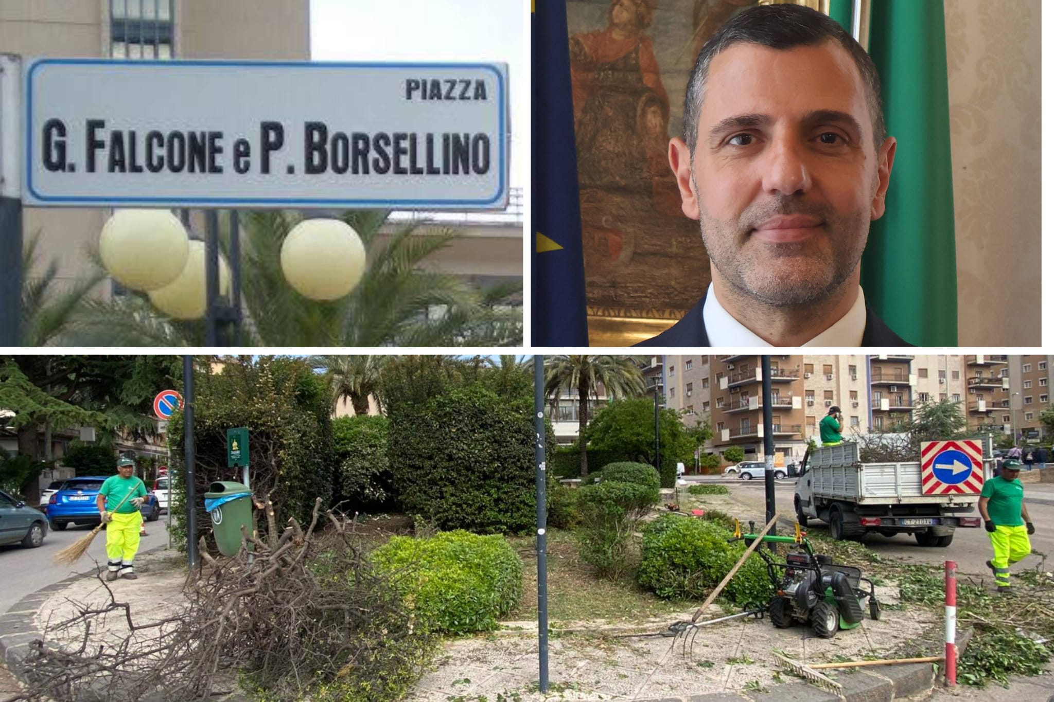 Caltanissetta, operazioni di scerbamento e mistero sulla targa di Piazza Falcone e Borsellino
