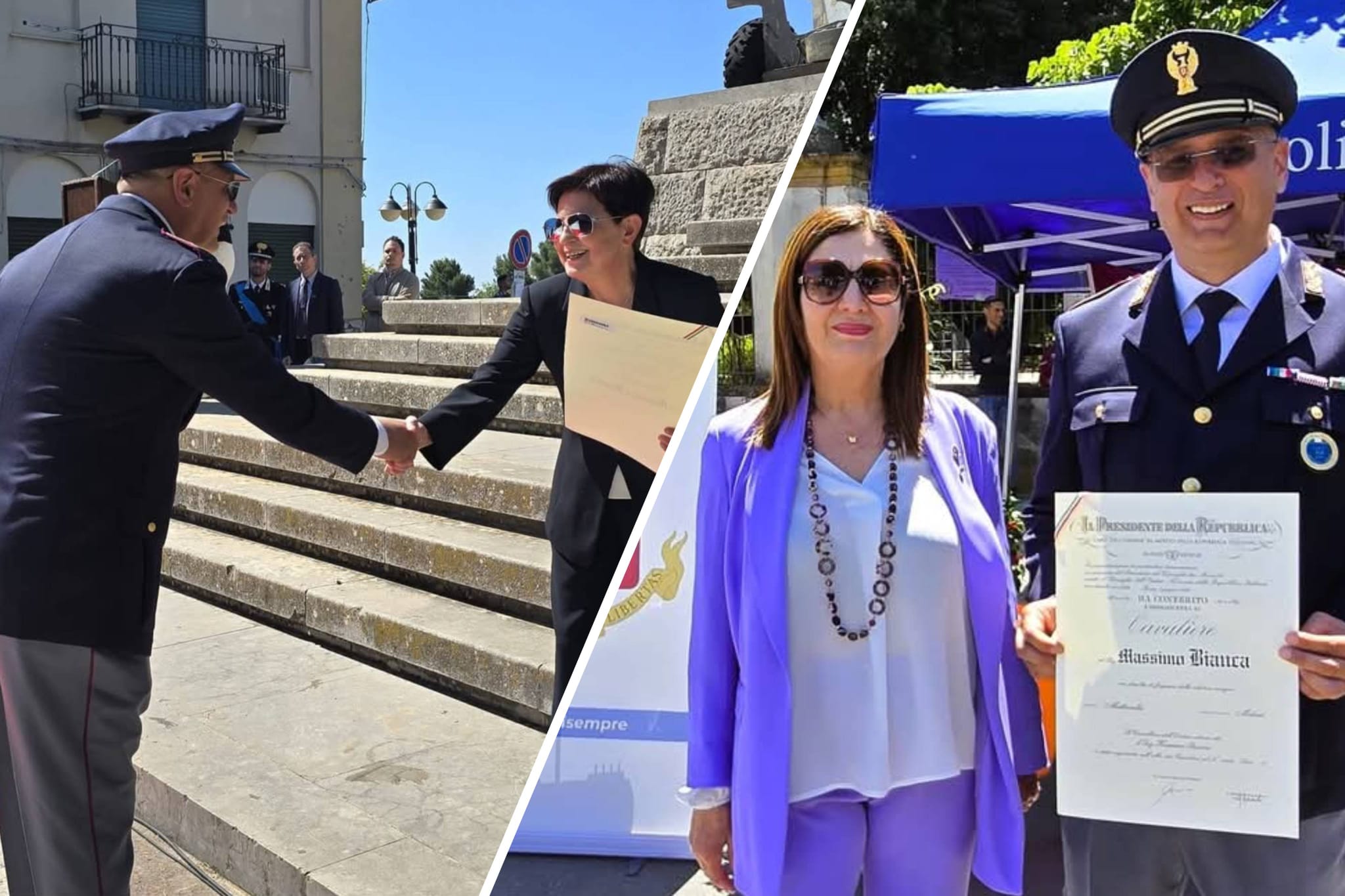 Caltanissetta, consegnata l’onorificenza di Cavaliere al poliziotto Massimo Bianca nella cerimonia del 2 Giugno