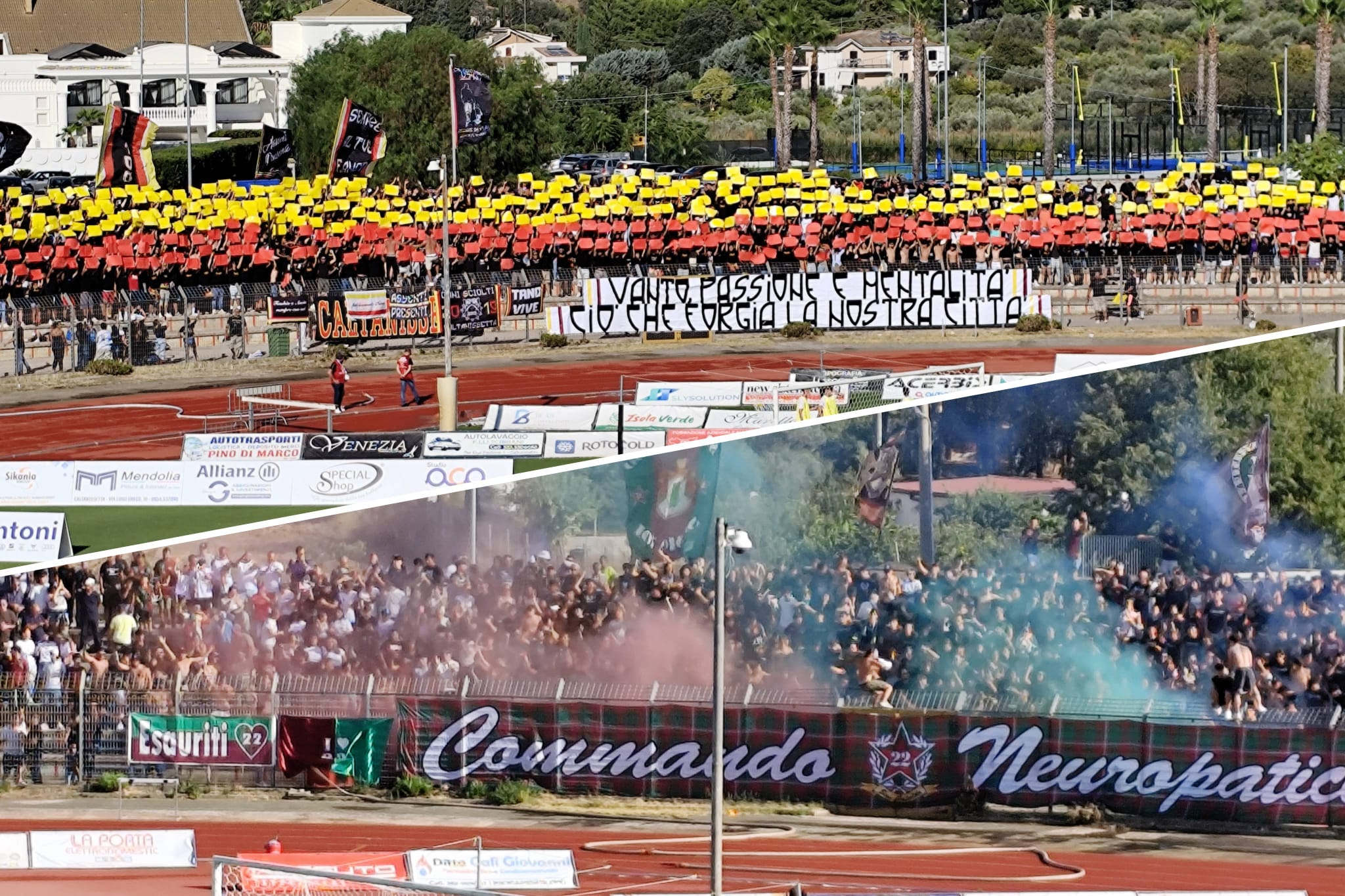 Derby Nissa Sancataldese, sugli spalti vince lo spettacolo delle tifoserie, peccato per qualche facinoroso