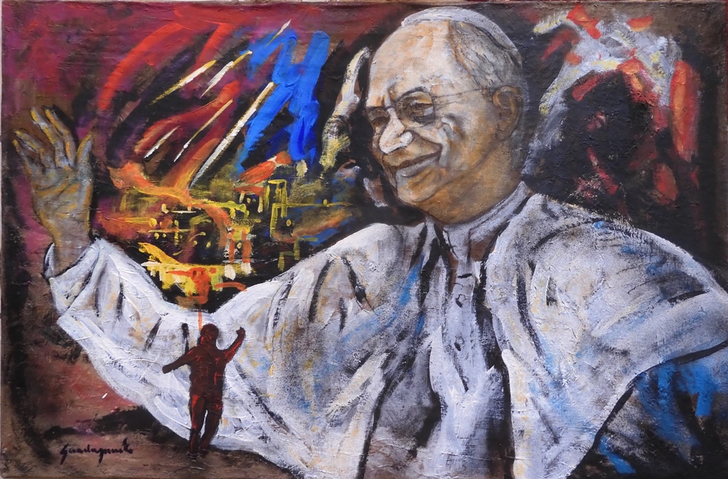 Tra fiamme e benedizioni, l’artista Francesco Guadagnuolo celebra i settant’anni di Papa Leone XIV