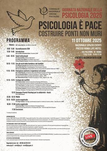 Giornata nazionale della psicologia, appello Cnop: “Facciamoci promotori di pace”