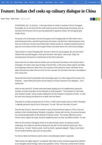 Cina: Chef italiano Francesco Sanna fonde sapori italiani e cinesi a Chongqing