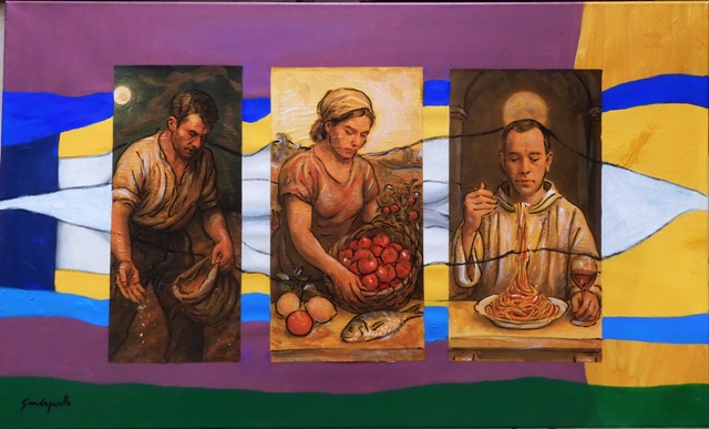 Caltanissetta, il quadro-trittico di Francesco Guadagnuolo come narrazione poetica del ciclo del cibo italiano