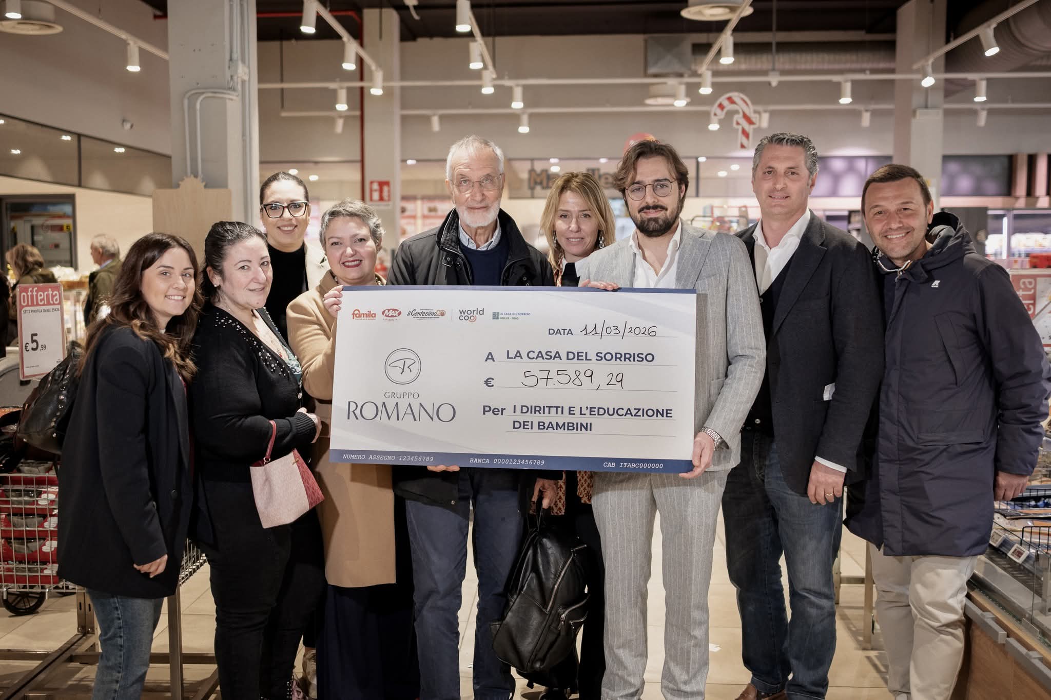 Una bella iniziativa, oltre 57 mila euro per la Casa del Sorriso: il successo dell’“Arrotondamento Solidale” nei punti vendita Famila e Centesimo del Gruppo Romano