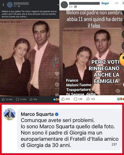 Meloni: “In una foto Squarta indicato come mio padre, siamo al cabaret”