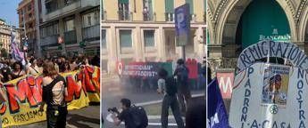 A Milano cortei contro i Patrioti. Tensioni tra antagonisti e forze dell’ordine, la polizia usa gli idranti