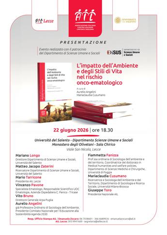 Tumori, Ail presenta volume “L’impatto dell’Ambiente e degli Stili di Vita