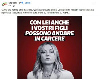 “Con Meloni i vostri figli possono andare in carcere”: lo slogan choc del Pd sulla giustizia. La premier: “Italia più sicura per chi non commette reati”