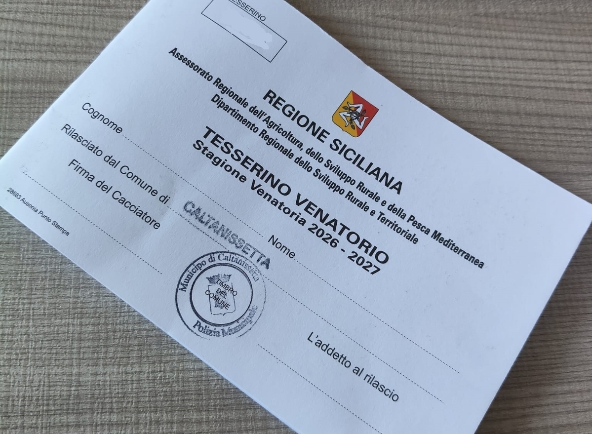 Caltanissetta, avviso per il rilascio del tesserino venatorio per la stagione 2026/2027