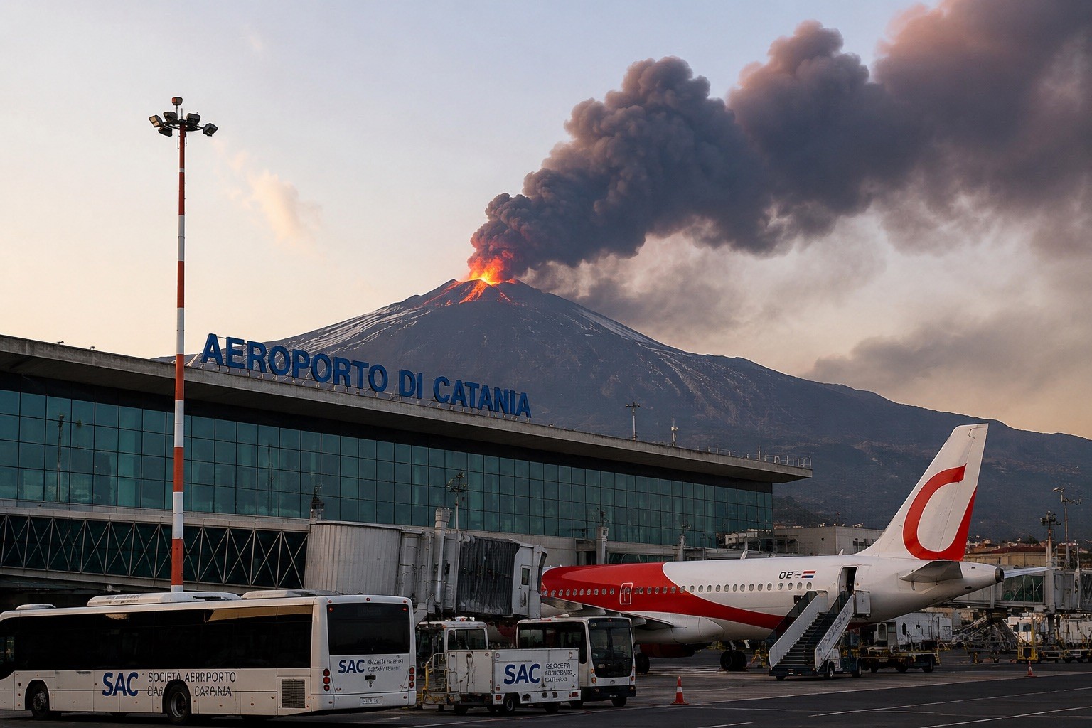 Disagi in aeroporto a Catania per attività eruttiva dell’Etna: estesa chiusura del settore C1 e sospensione degli arrivi fino alle 19