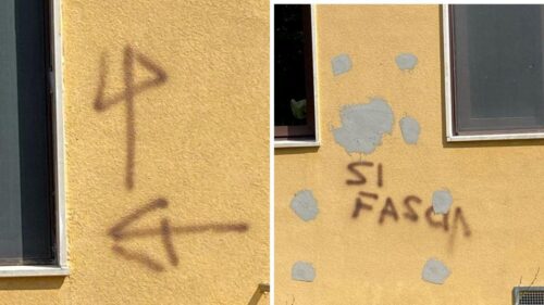 PD: “Scritte fasciste sulla scuola”, ma erano segnali del cantiere. La città se la ride