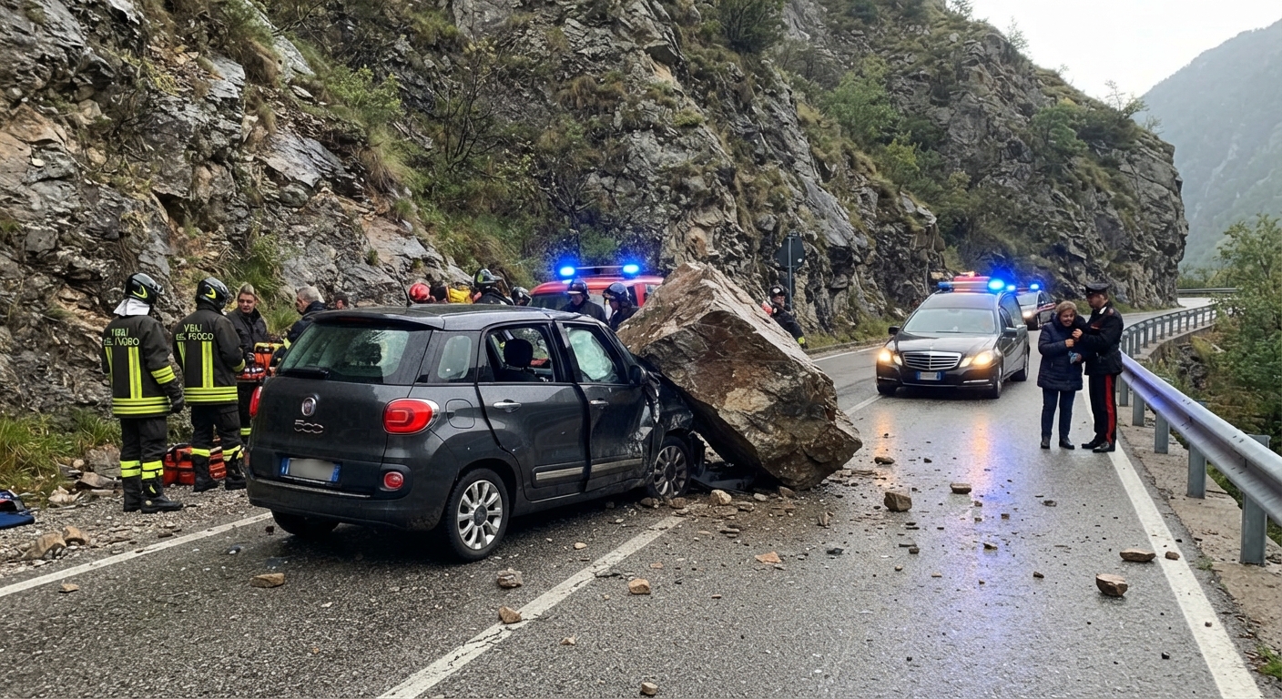 Masso su un’auto, muore una donna. Stava andando al funerale della madre